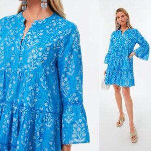 Juliet Dunn NEW Sapphire Small Flower Lurex Flared Sleeve Mini Dress Size M